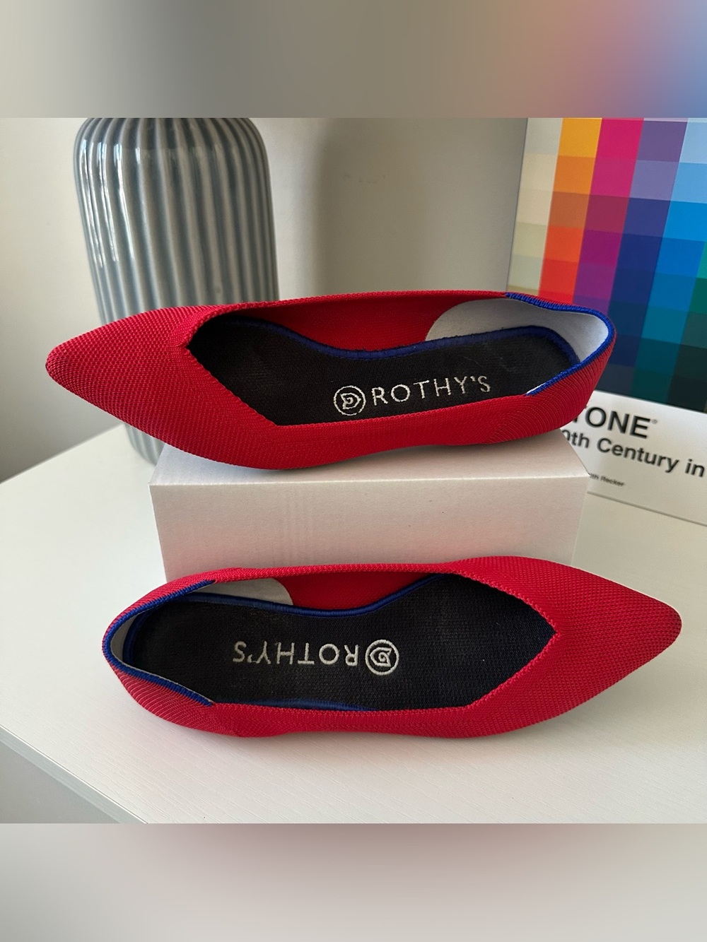 Rothy's Red “The Point II” Pointed-Toe Knit Flats